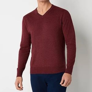 NWT St. John's Bay Fine Gauge Mens V Neck Long Sleeve Pullover Sweater Large